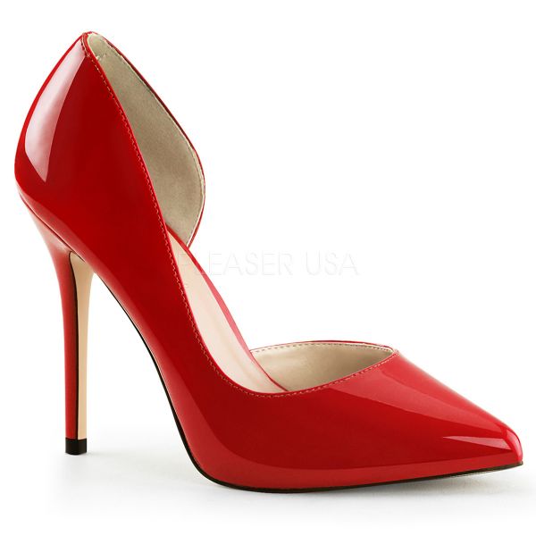 AMUSE-22 Klassische Stiletto Pumps mit ausgeschnittener Innenseite rot Lack